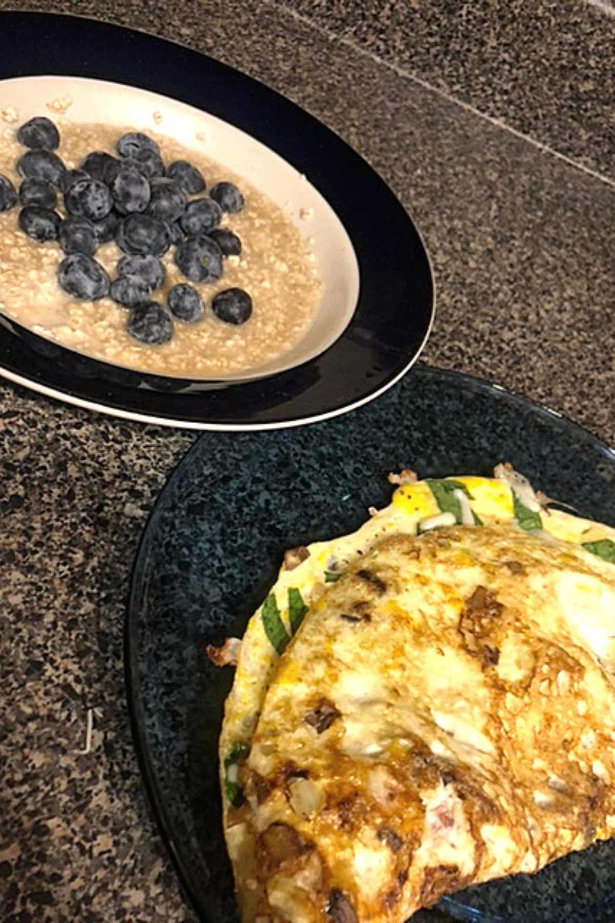 oatmeal with blueberries and an omelete